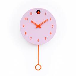 Pink Cuckoo Clock, Orange Details, Modern Wall Decor, Minimalist Wooden Handmade Design - thumbnail 2