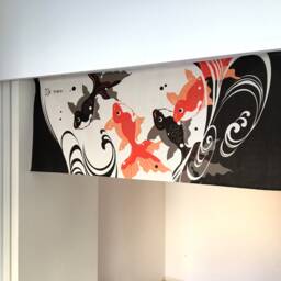 Gold Fish Japanese Tenugui Handmade Noren Curtain, Tapestry Fabric Kingyo in A Pond, Wall Decoration - thumbnail 4