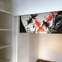 Gold Fish Japanese Tenugui Handmade Noren Curtain, Tapestry Fabric Kingyo in A Pond, Wall Decoration - thumbnail 3