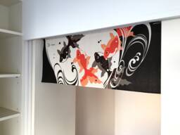 Gold Fish Japanese Tenugui Handmade Noren Curtain, Tapestry Fabric Kingyo in A Pond, Wall Decoration