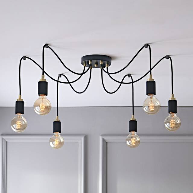 6-Light Spider Pendant Chandelier, Modern Industrial Ceiling Light, Adjustable Black & Gold Lamp For Dining Room, Living Room Decor - image 1