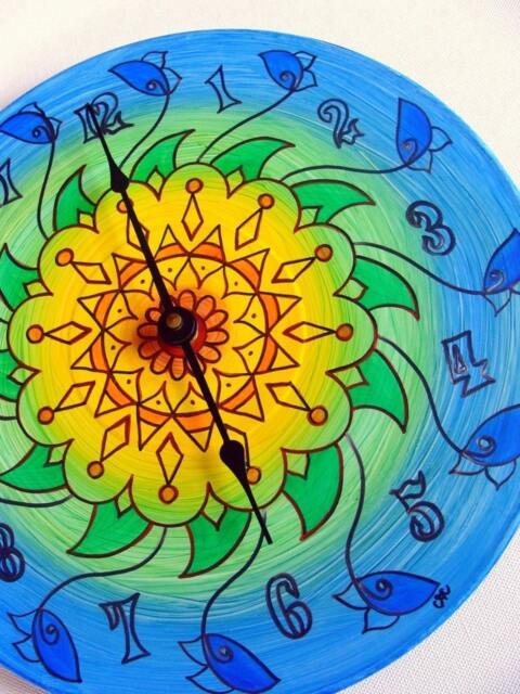 Sunflower Mandala Wall Clock - Hand Painted Geometric Home Decor On Recycled Vinyl Record - image 1