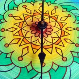 Sunflower Mandala Wall Clock - Hand Painted Geometric Home Decor On Recycled Vinyl Record - thumbnail 3