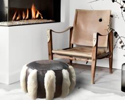 Leather & Fur Embossed Pouf - thumbnail 1