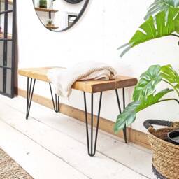 Handcrafted Wooden Bench With Hairpin Legs Sustainable Solid Wood, 45cm Height - thumbnail 2