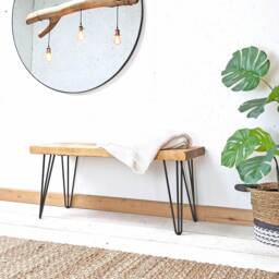 Handcrafted Wooden Bench With Hairpin Legs Sustainable Solid Wood, 45cm Height