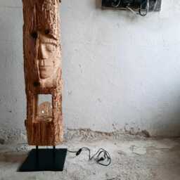 Wabi Sabi Floor Sculpture, Large Wooden Statue, Industrial Face Modern Wood Carving Reclaimed Contemporary Art - thumbnail 2