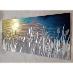 Modern, Abstract, Metal Wall Art, 3D Effect, By R Toomer Art. Titled By The Lake. Indoor/Outdoor. Silver, Copper, Teal, Gold & Navy - thumbnail 2