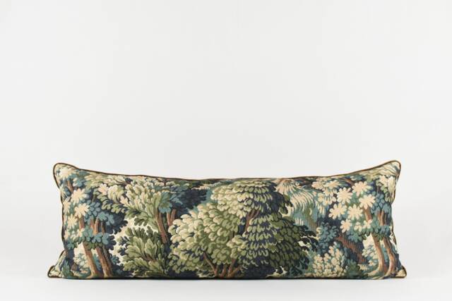 Botanical Tapestry Lumbar Pillow Cover Velvet Piping, Forest Print - image 1