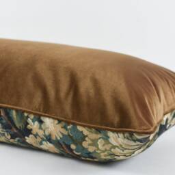 Botanical Tapestry Lumbar Pillow Cover Velvet Piping, Forest Print - thumbnail 3