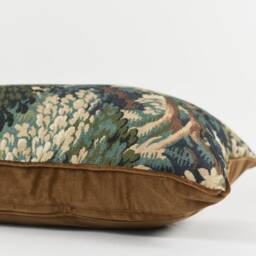 Botanical Tapestry Lumbar Pillow Cover Velvet Piping, Forest Print - thumbnail 2