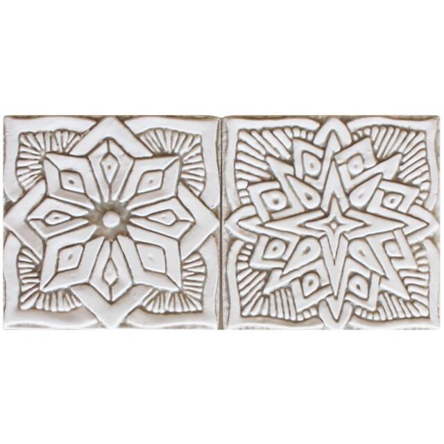 2 Ceramic Tiles For Wall Art, Ceramicart, Garden Decor, Kitchen Backsplash Tiles, Bathrooms Style, Moroccan-Mandala-Suzani Design 15cm Beige - image 1