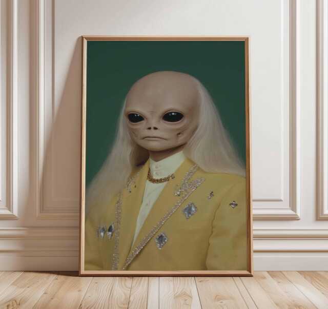 Alien Wall Art Funny Portrait Poster Surreal Extraterrestrial Print Weird Sci Fi Artwork Retro Pop Culture Decor Space Lover Gift Unframed - image 1