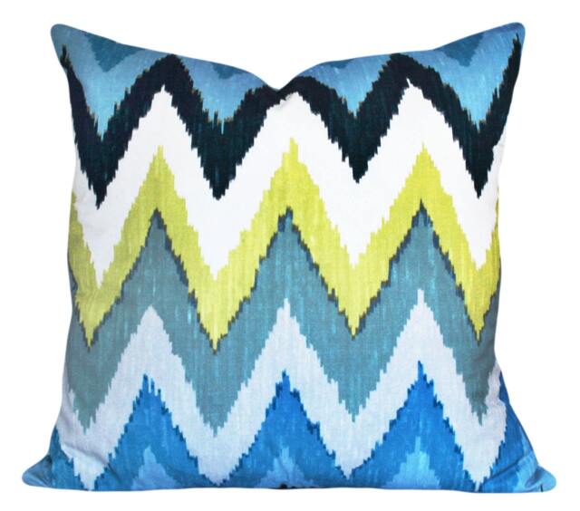 Schumacher Ikat Pillow Cover Blue Green Chevron, Martyn Lawrence Bullard Adras - image 1