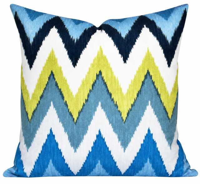 Schumacher Adras Ikat Pillow Cover - Blue Green Chevron Martyn Lawrence Bullard Designer Decor - image 1
