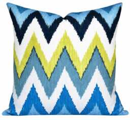 Schumacher Adras Ikat Pillow Cover - Blue Green Chevron Martyn Lawrence Bullard Designer Decor - thumbnail 1