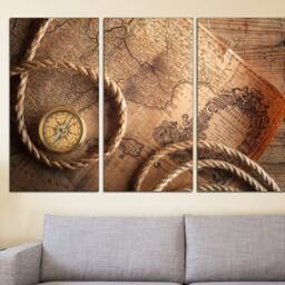 World Map Canvas Vintage Wall Art Large Set Of 3 - thumbnail 3
