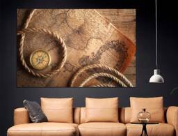 World Map Canvas Vintage Wall Art Large Set Of 3 - thumbnail 1