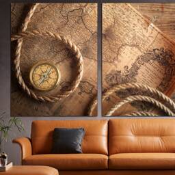 World Map Canvas Vintage Wall Art Large Set Of 3 - thumbnail 2