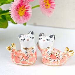 Mermaid Figurine, Purrmaid, Cat Sculpture, Ceramic Crazy Lady, Unique Lover Gift - thumbnail 4