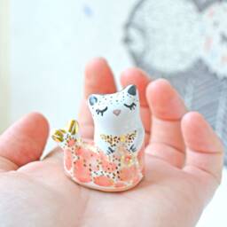 Mermaid Figurine, Purrmaid, Cat Sculpture, Ceramic Crazy Lady, Unique Lover Gift - thumbnail 1