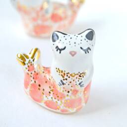 Mermaid Figurine, Purrmaid, Cat Sculpture, Ceramic Crazy Lady, Unique Lover Gift - thumbnail 2