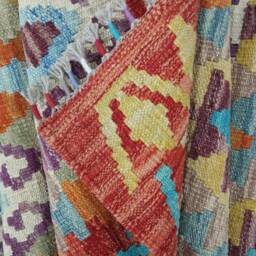 Tribal Runner Rug, Handmade Artisan Afghan Turkish Scandinavian Navajo Bohemian Flatweave Wool Kilim Rug 243x89 cm - thumbnail 4