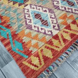 Tribal Runner Rug, Handmade Artisan Afghan Turkish Scandinavian Navajo Bohemian Flatweave Wool Kilim Rug 243x89 cm - thumbnail 2