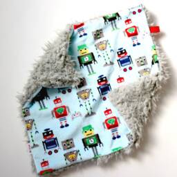 Dream Lovie. Security Blanket. Personalized Lovey. Faux Fur Robots Blue. Mini Baby Minky Shower Gift - thumbnail 3