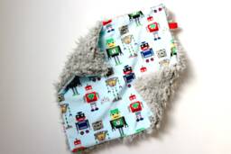 Dream Lovie. Security Blanket. Personalized Lovey. Faux Fur Robots Blue. Mini Baby Minky Shower Gift - thumbnail 1