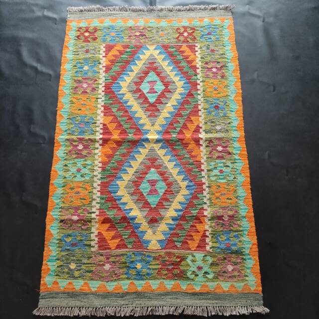 Kilim Rug Classic, Handmade Artisan Afghan Turkish Aztec Geometric Wool 165x99 cm - image 1