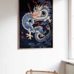 Chinese Dragon Wall Art, Poster, Print, Feng Shui Decor, Asian Oriental Floral Gift - thumbnail 2