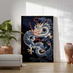 Chinese Dragon Wall Art, Poster, Print, Feng Shui Decor, Asian Oriental Floral Gift - thumbnail 3