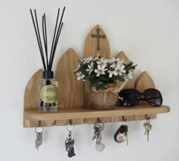 Gothic 5 Hook Key Holder With Shelf/Entryway Rack Kitchen Organizer Cross Crucifix 7 Colour Options