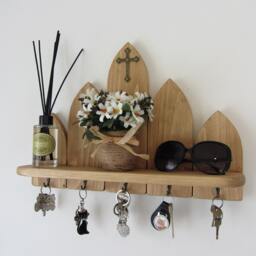 Gothic 5 Hook Key Holder With Shelf/Entryway Rack Kitchen Organizer Cross Crucifix 7 Colour Options - thumbnail 3