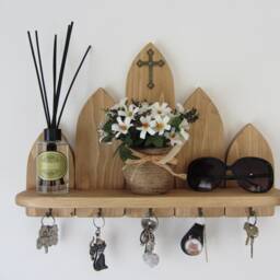 Gothic 5 Hook Key Holder With Shelf/Entryway Rack Kitchen Organizer Cross Crucifix 7 Colour Options - thumbnail 2