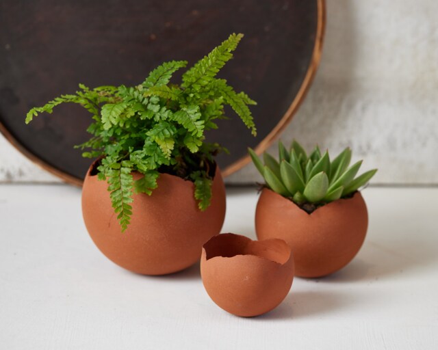 Set Of 3 Terracotta-Brown Ceramic Planters in Different Sizes, Rustic Centerpiece For Entrance Or Living Room - image 1
