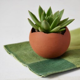 Set Of 3 Terracotta-Brown Ceramic Planters in Different Sizes, Rustic Centerpiece For Entrance Or Living Room - thumbnail 2