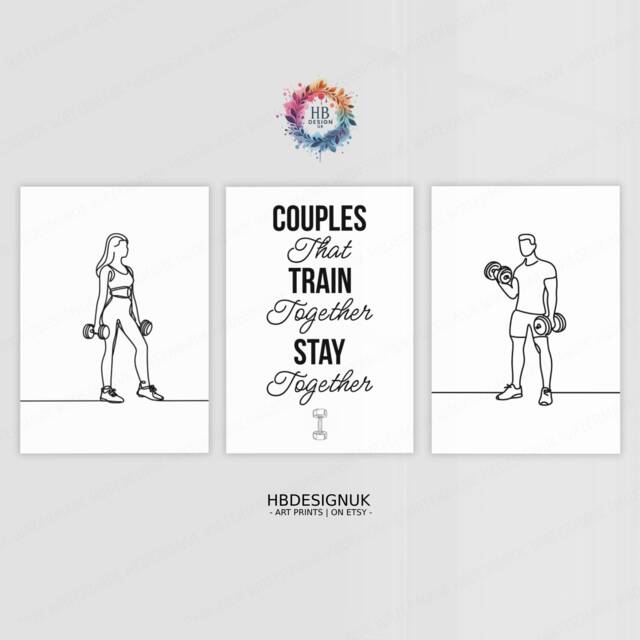 Couple Home Gym Prints - 3 Fitness Posters - Minimalist Line Drawing Design Sports Motivation Poster Athlete Decor Wall Art Gift - image 1