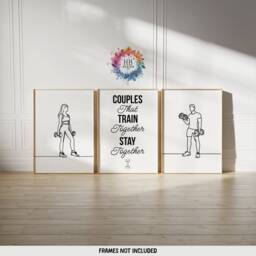 Couple Home Gym Prints - 3 Fitness Posters - Minimalist Line Drawing Design Sports Motivation Poster Athlete Decor Wall Art Gift - thumbnail 2