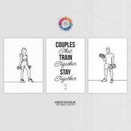 Couple Home Gym Prints - 3 Fitness Posters - Minimalist Line Drawing Design Sports Motivation Poster Athlete Decor Wall Art Gift - thumbnail 1