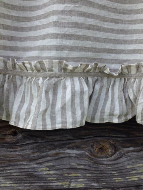 Linen Curtain Valance With Ruffles, Striped Curtain, Window Panel French Country Shabby Chic Cafe Curtains - image 1