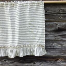 Linen Curtain Valance With Ruffles, Striped Curtain, Window Panel French Country Shabby Chic Cafe Curtains - thumbnail 2