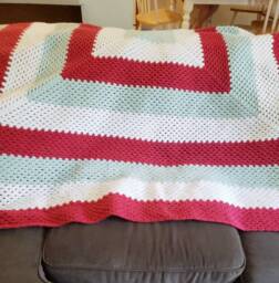 Crochet Blanket. Red Green Throw. Afghan. Granny Square Handmade Wedding Gift