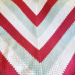 Crochet Blanket. Red Green Throw. Afghan. Granny Square Handmade Wedding Gift - thumbnail 2