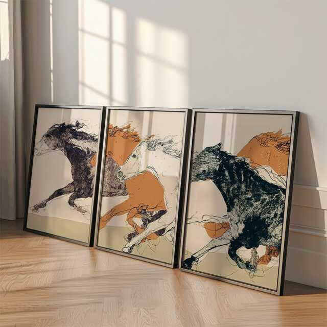 Galloping Horse Poster, Set Of 3 Minimalist Line Art Print - image 1