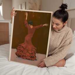 Flamenco Dancer Art Print - Spanish Dance Wall Terracotta Red Dress Painting Feminine Figure - thumbnail 3