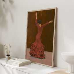 Flamenco Dancer Art Print - Spanish Dance Wall Terracotta Red Dress Painting Feminine Figure - thumbnail 2