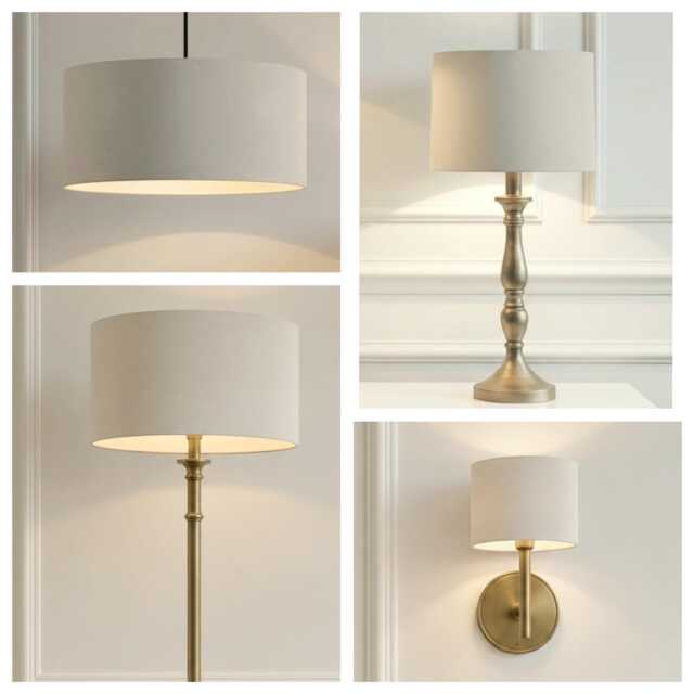 Old White Matt Velvet Drum Lampshade - Wall, Table, Floor Ceiling Lamp Custom Sizes & Lining Options Handmade Bespoke Light Shade UK - image 1