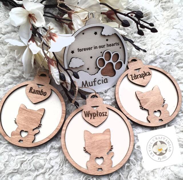 Personalised Wooden Bauble For Cat Kitty, Gift Cats, Christmas Tree Decor, Pendant, Ball Kitty - image 1